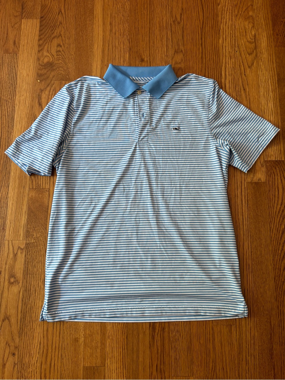 Vineyard Vines Men’s Light Blue and White Striped Polo